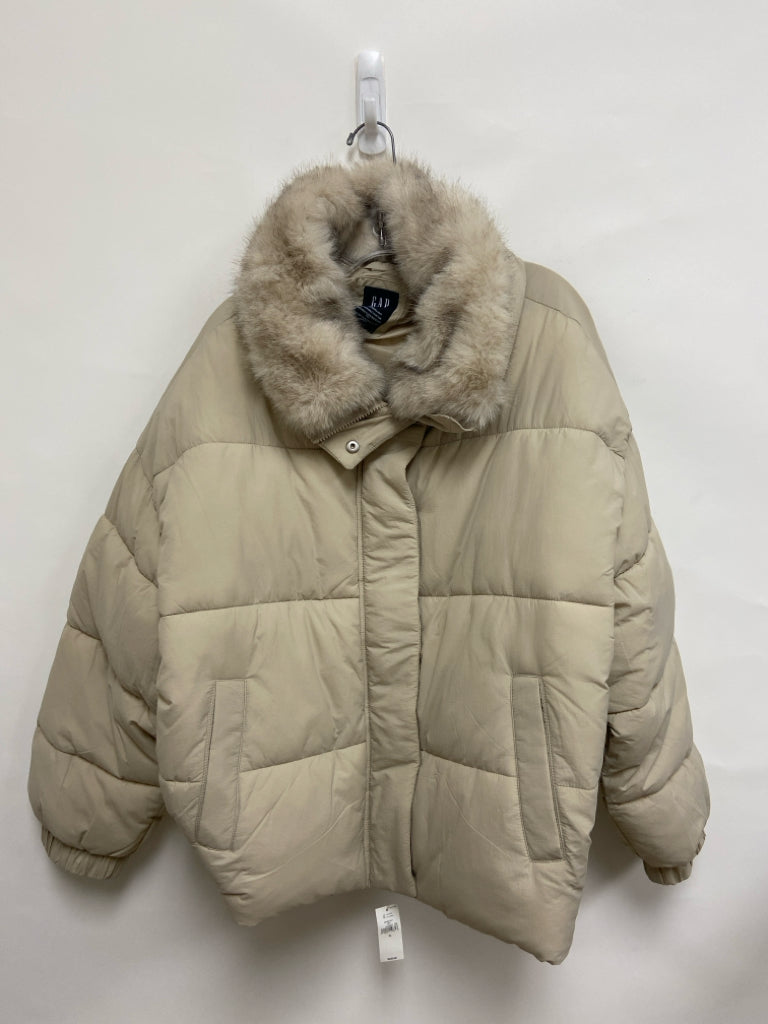 NWT Gap Size XL Beige Puffer Faux Fur Collar Ladies Coat