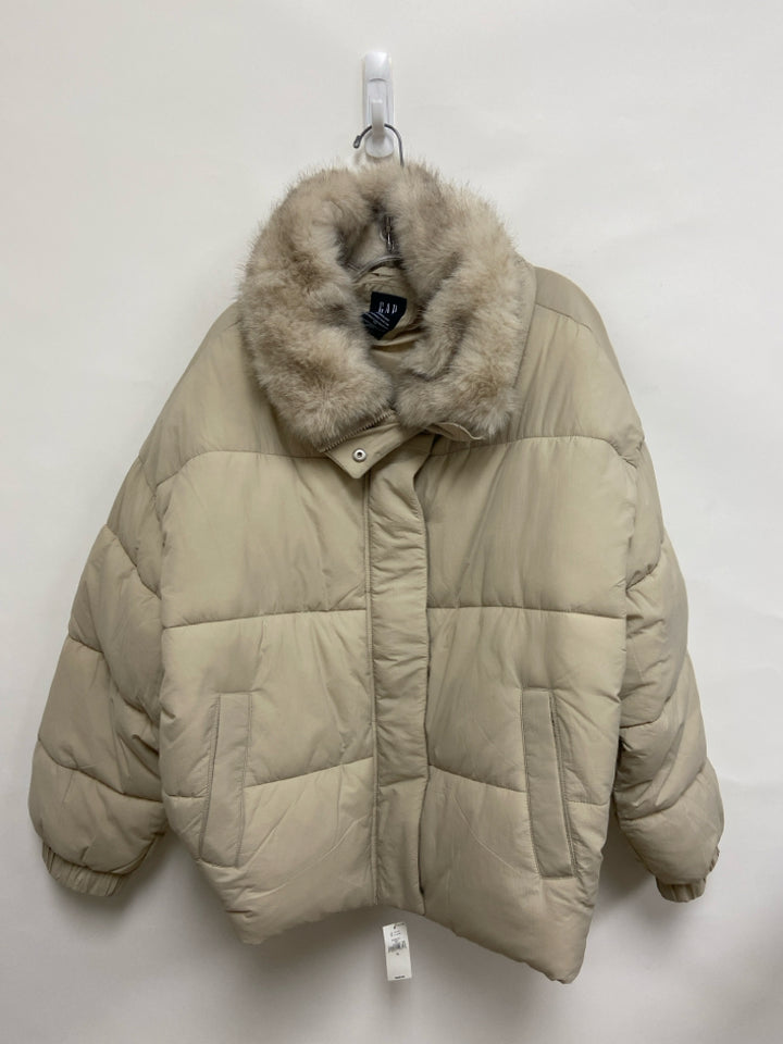 NWT Gap Size XL Beige Puffer Faux Fur Collar Ladies Coat