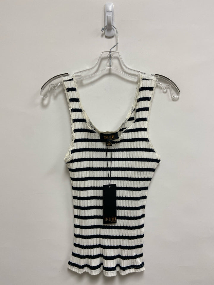 NWT TRUTH BY REPUBLIC Size L White Black Striped Sleeveless Ladies Top