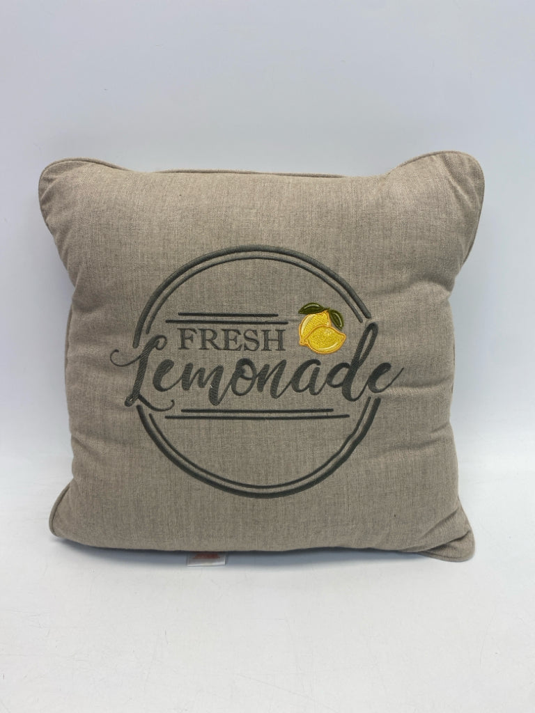 Taupe Brown/Yellow Words Pillow