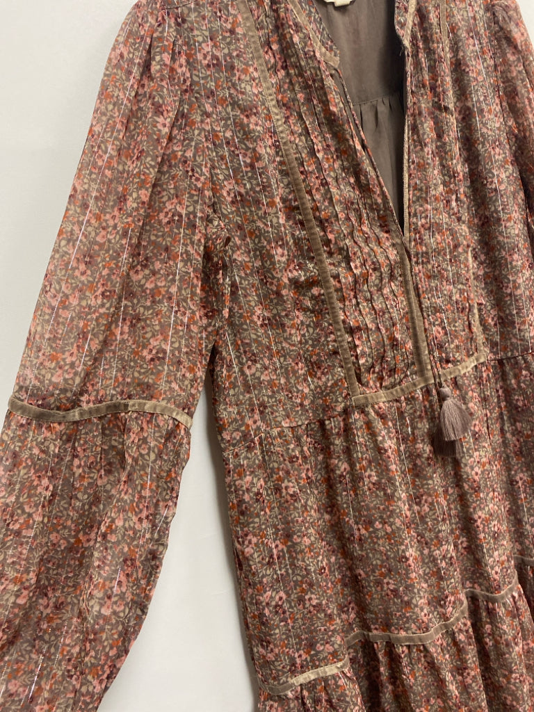 Lucky Brand Size XS Taupe Coral Floral Ladies Dress