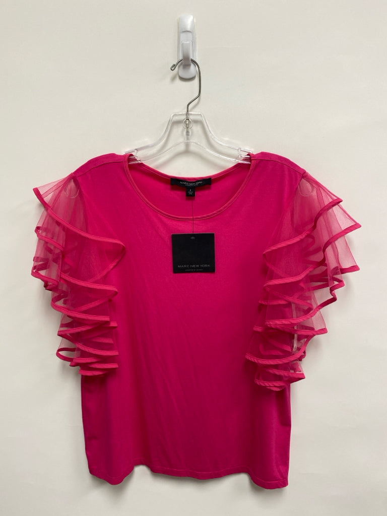 NWT Andrew Marc Size S Hot Pink Ruffles V Neck Ladies Top
