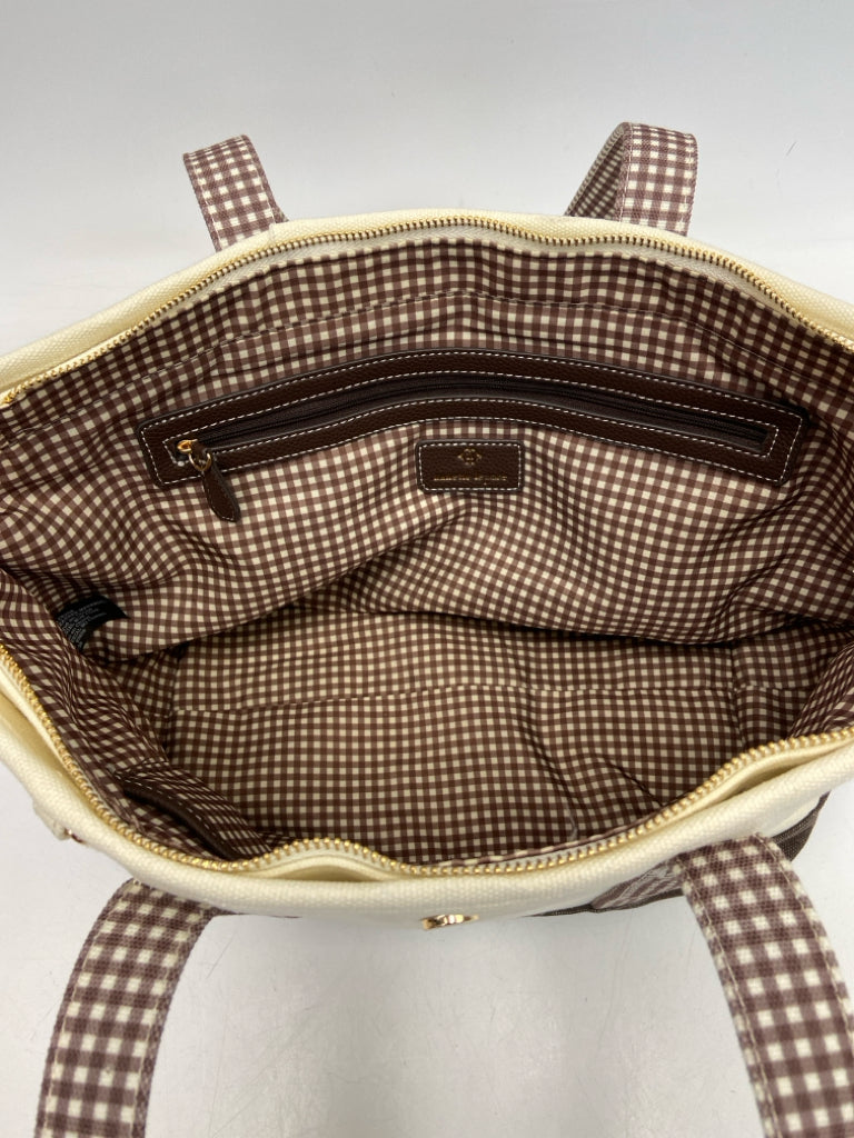 Nanette Lepore Cream Brown Canvas Tote Bag