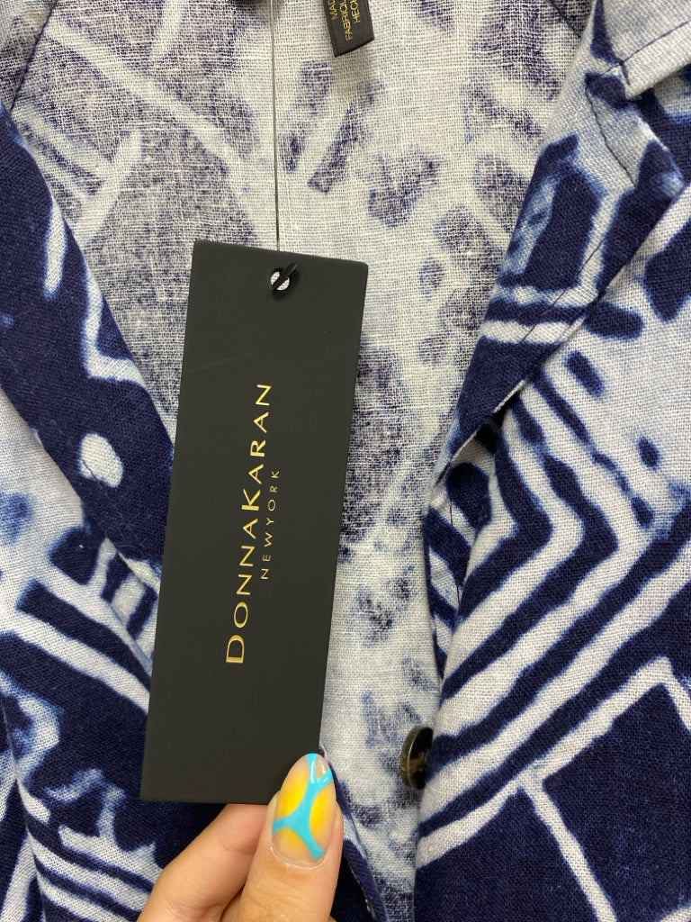 NWT Donna Karan Size 2 Navy/Blue Tie Dye Button Up Linen Blend Ladies Dress