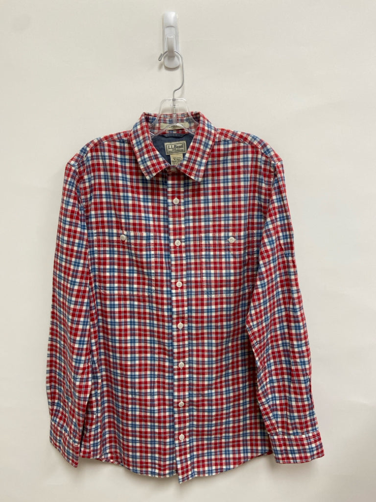 L L Bean Size M Red Blue/White Plaid Button Up Men&