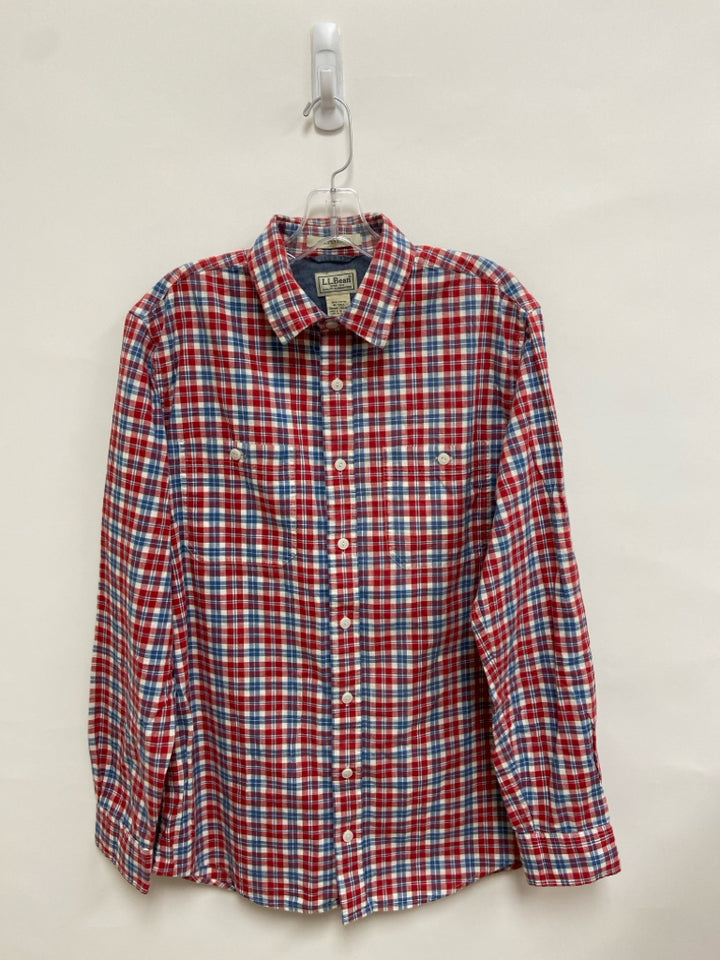 L L Bean Size M Red Blue/White Plaid Button Up Men&