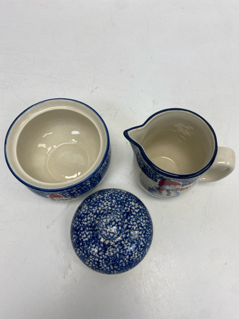 Blue/White Red Snowman Sugar/Creamer