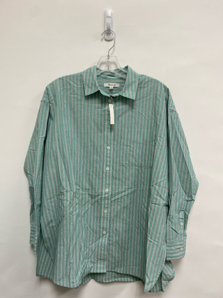 NWT Madewell Size XS Seafoam White/Black Stripes Button Up Ladies Top