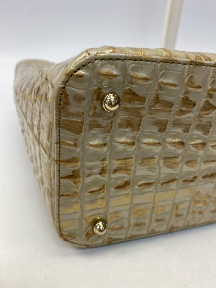 Brahmin Tan Gold Embossed Leather Handbag