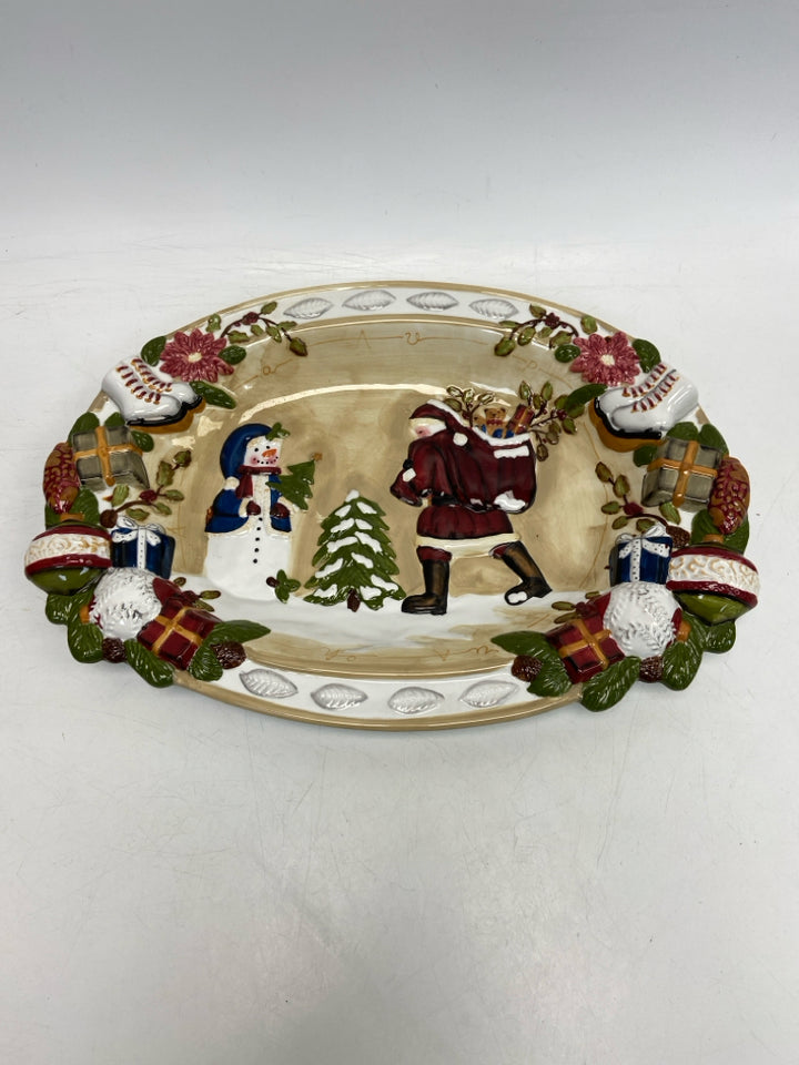 Tan/White Multi Color Scene Ceramic Christmas