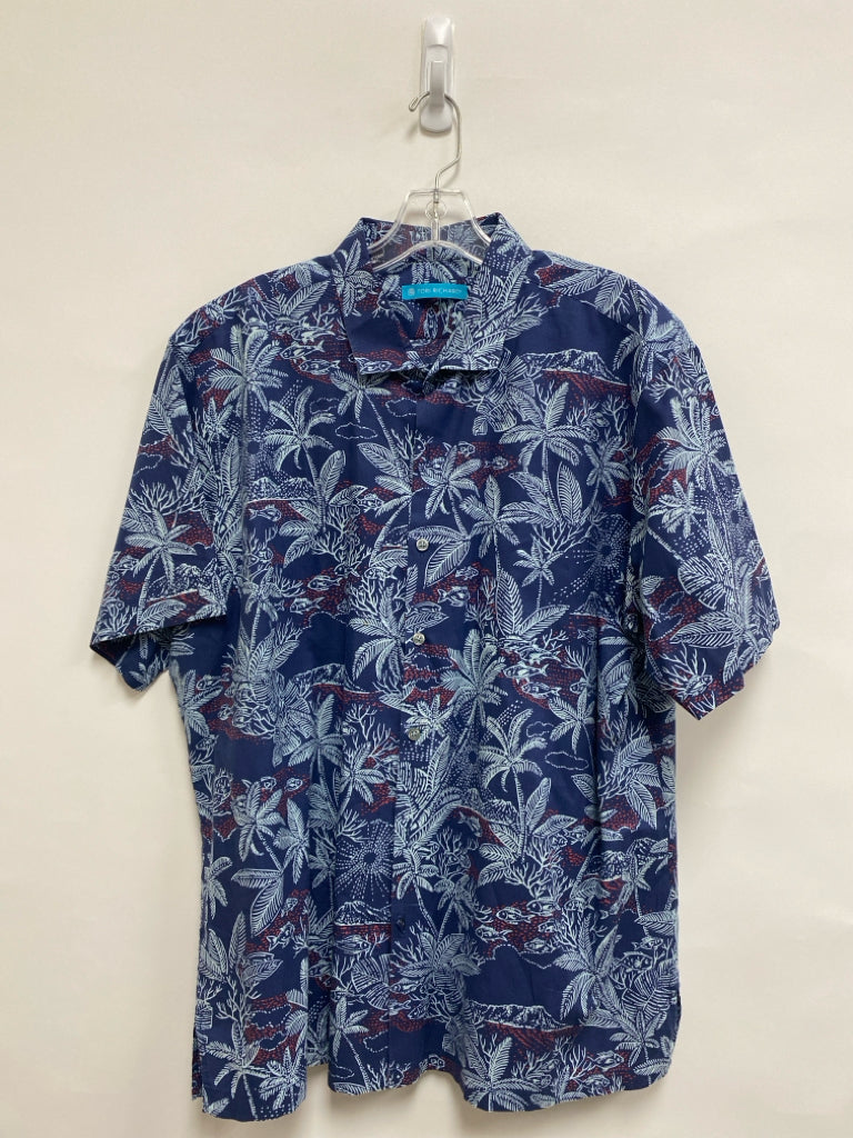 Tori Richard Size XL Navy White/Red Tropical Button Up Men&