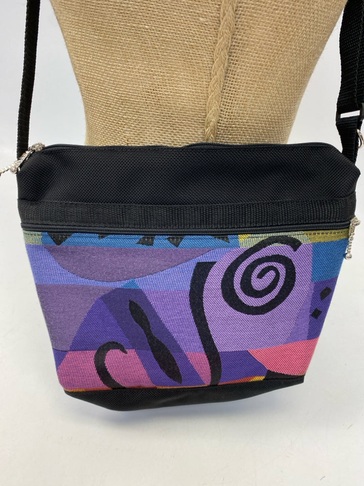 Black Multi-Color Fabric Crossbody