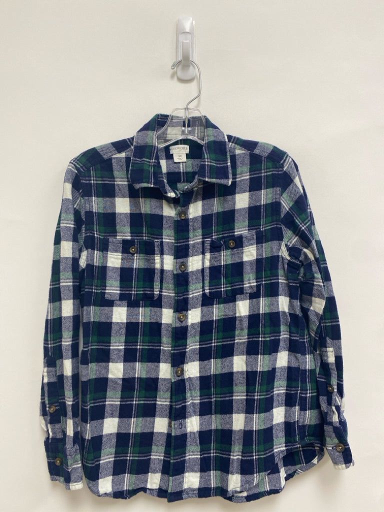 Crew Cuts SIZE 10 Navy/Cream Green Plaid Flannel Boy&