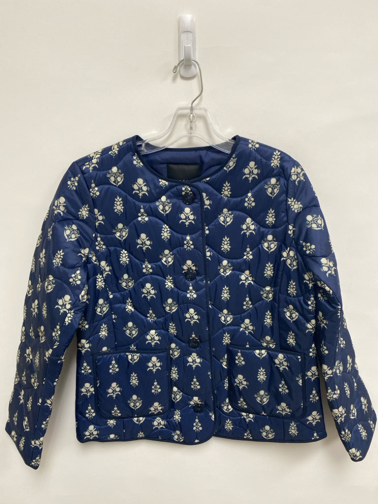 Talbots Size M Navy Beige Flowers Quilted Ladies Jacket