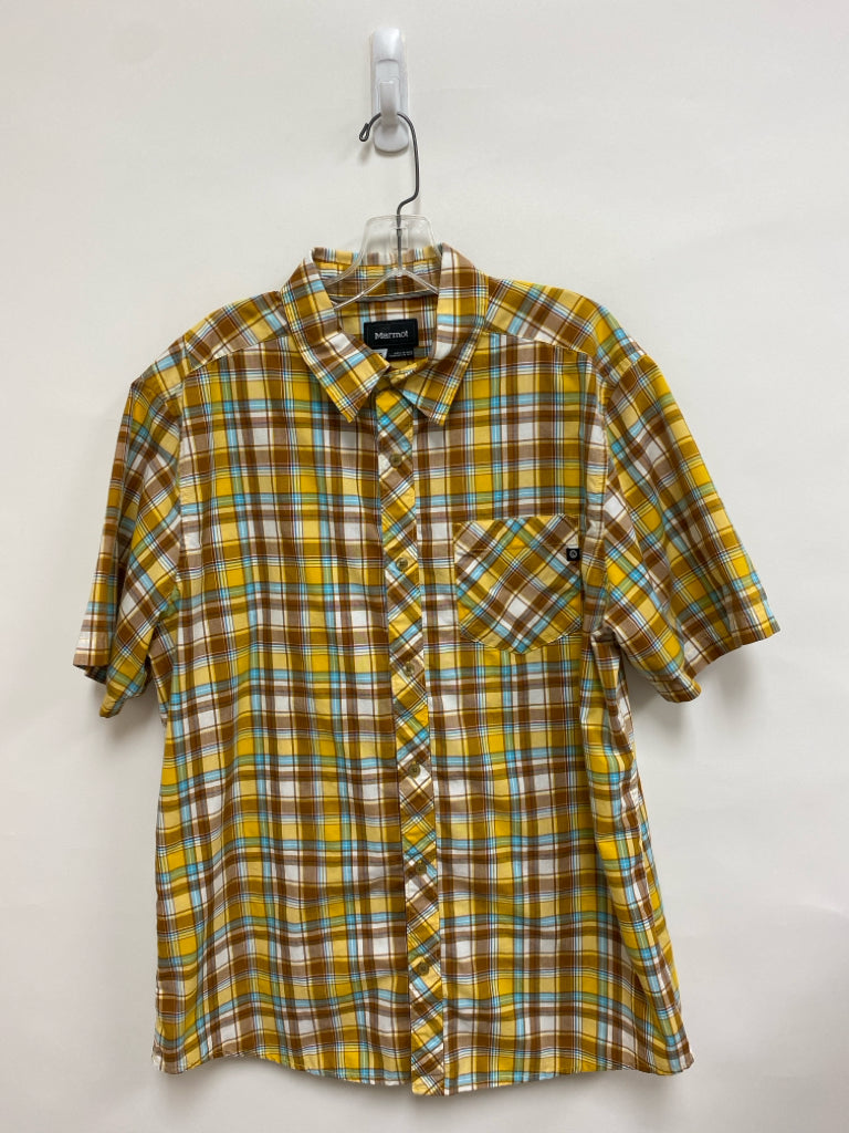 Marmot Size L Yellow/Blue Brown/White Plaid Button Up Men&