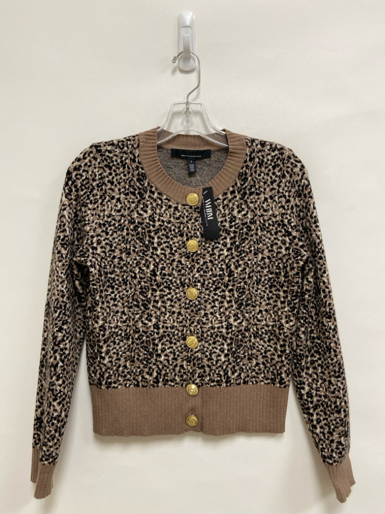 NWT WHBM Size S Mocha Black/Cream Animal Print Cardigan Ladies Sweater