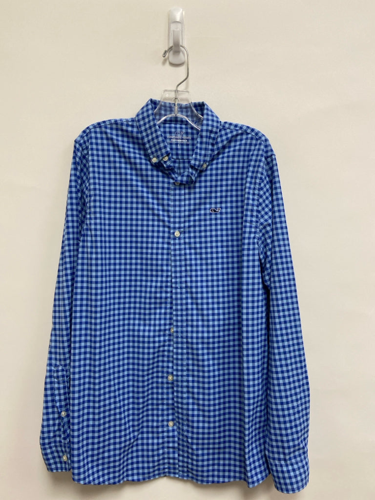 Vineyard Vines SIZE 18 Navy/Blue White Plaid Button Up Boy&