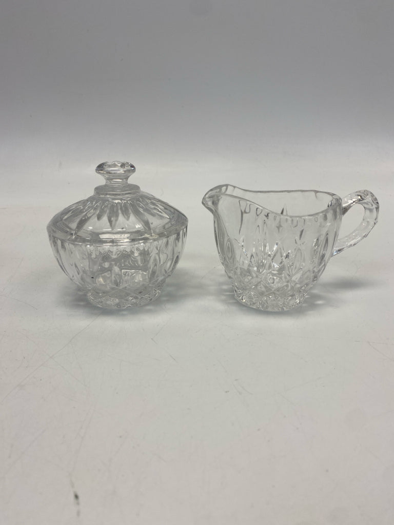 Clear Diamond Print Glass Sugar/Creamer