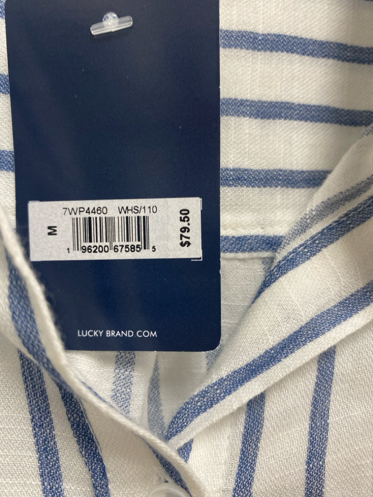 NWT Lucky Brand Size M White Blue Striped Button Up Ladies Top