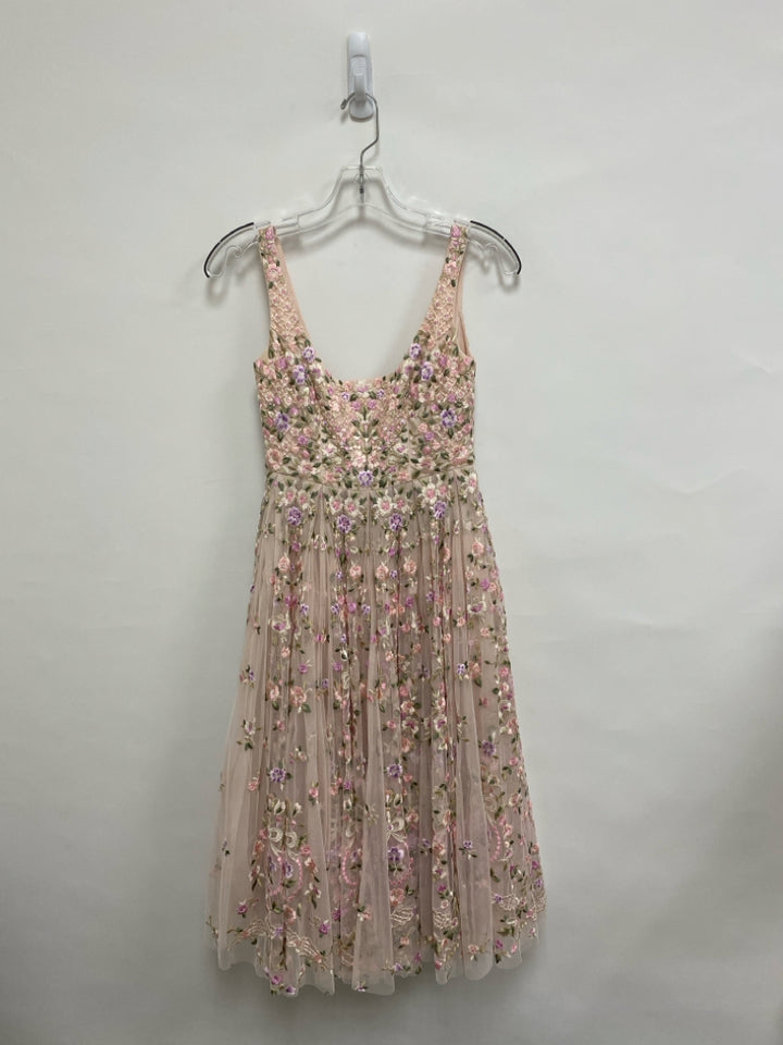 Needle &amp; Thread Size 6 Pink/Green Lavender/Cream Embroidered Ladies Dress
