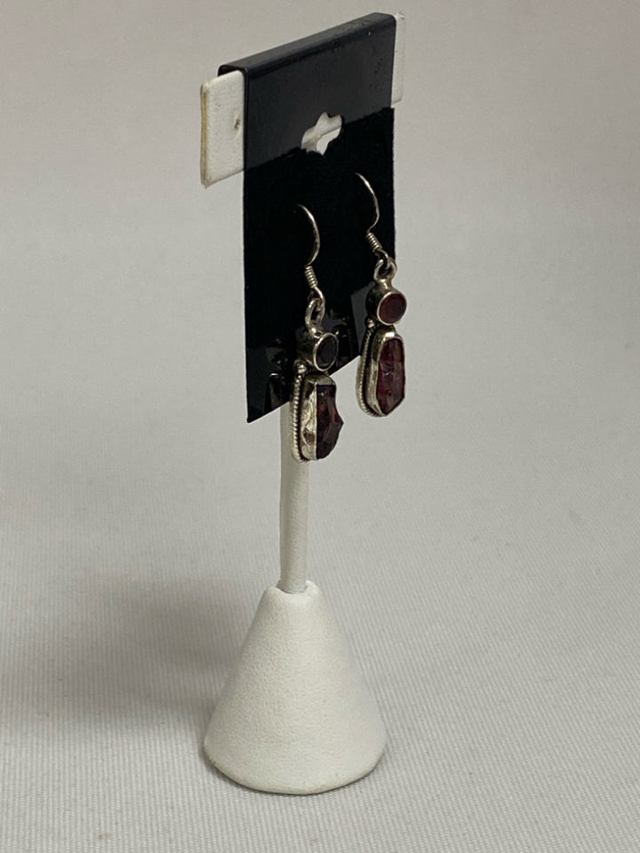 Silver Red Shapes Earrings