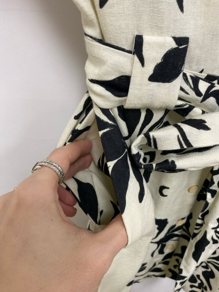 Size M Cream Black Floral Ladies Dress