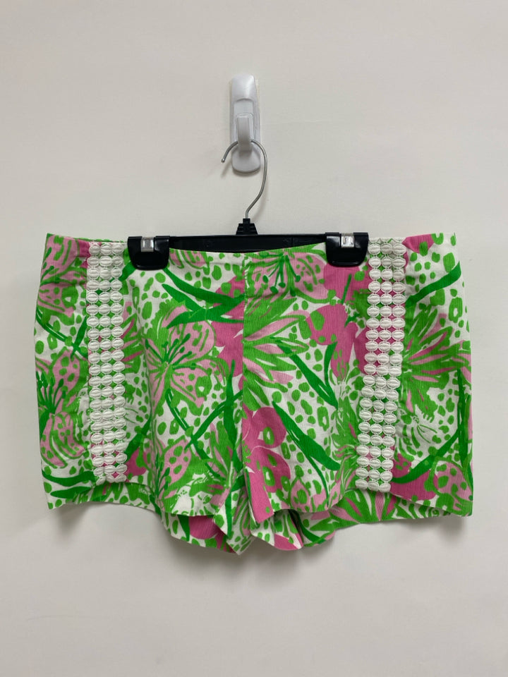 LILLY PULITZER Size 8 White/Green Pink Floral Ladies Shorts