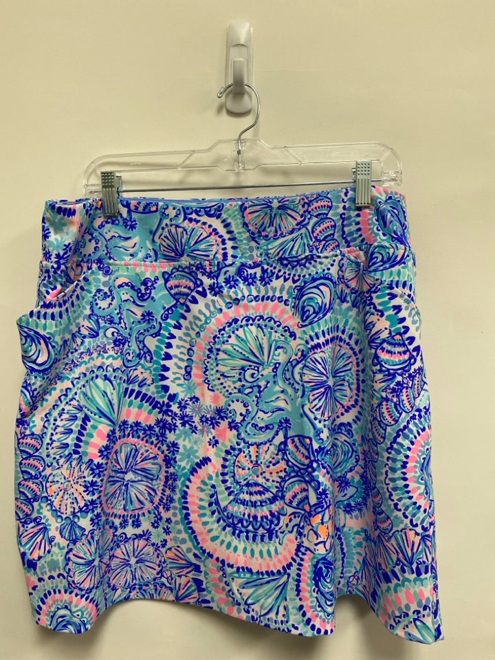 LILLY PULITZER Size 16 Royal Blue/White Aqua/Pink Shells Plus Size Skort