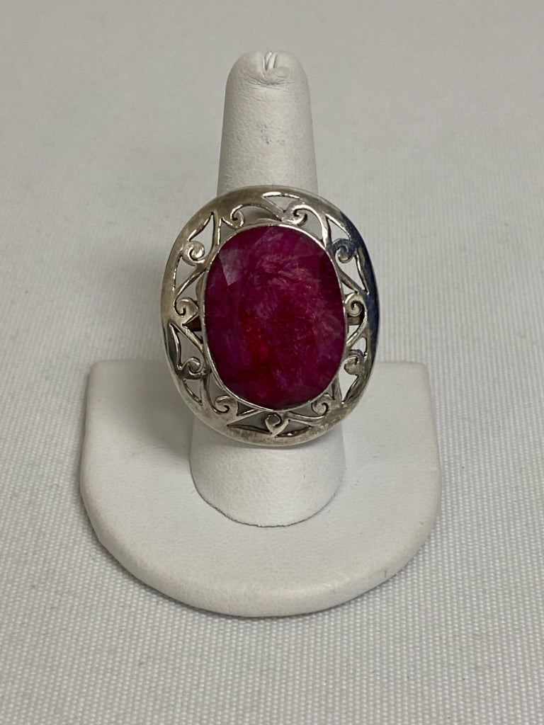 Magenta Silver Swirl Ring
