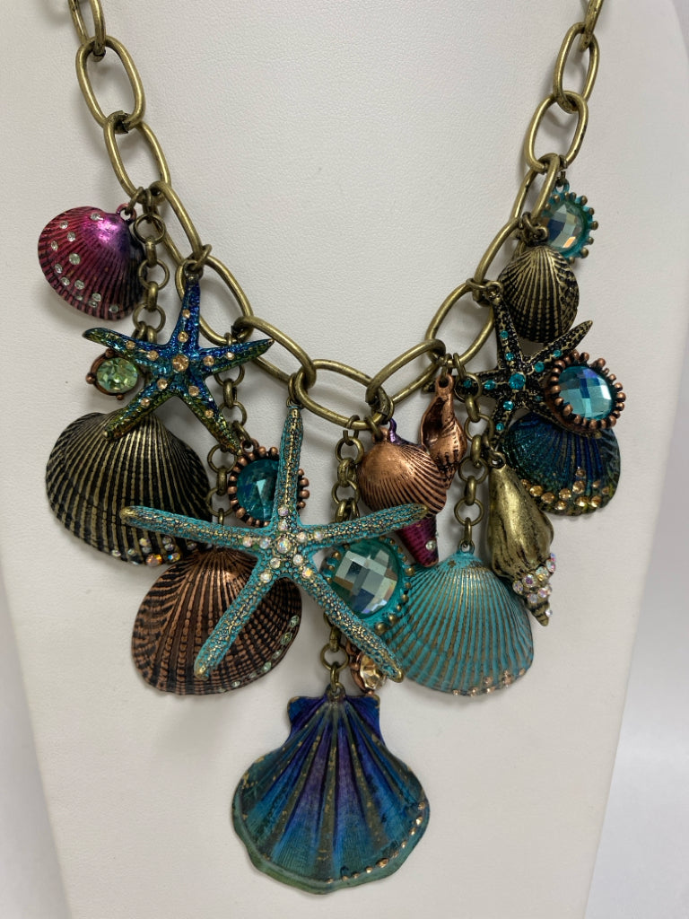 Gold Color Multi Color Shells Necklace