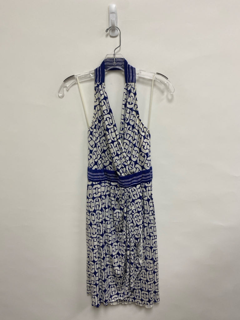Trina Turk Size 8 Navy/White Chainlink Print Halter Ladies Dress