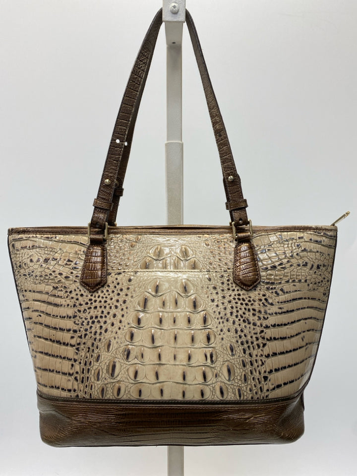 Brahmin Tan Brown Embossed Leather Medium Asher Handbag