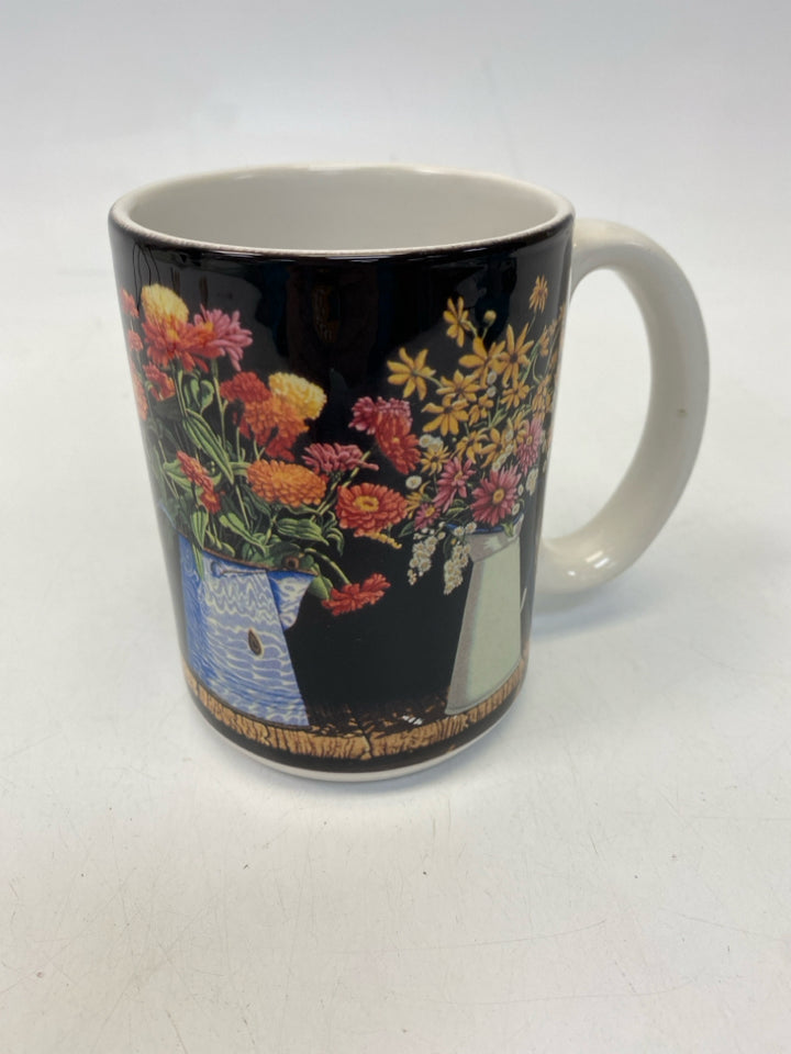 Bob Timberlake Black Multi Color Floral Ceramic Coffee Mug