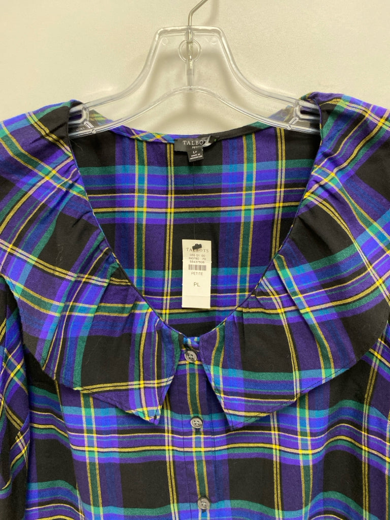 NWT Talbots Size LP Purple/Black Plaid Petite Top