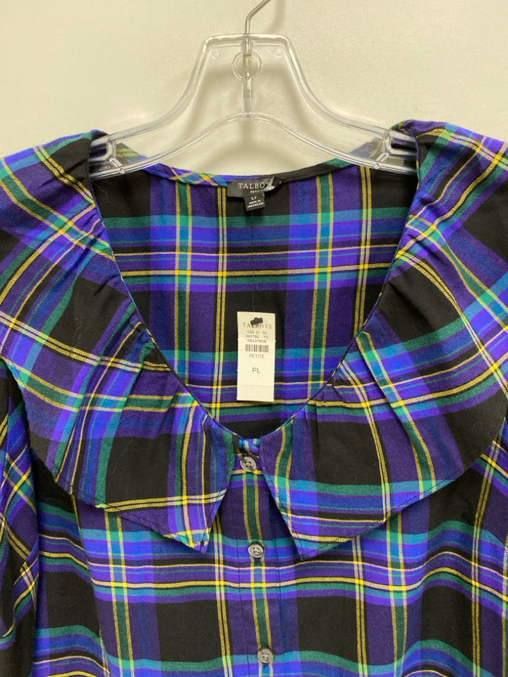 NWT Talbots Size LP Purple/Black Plaid Petite Top