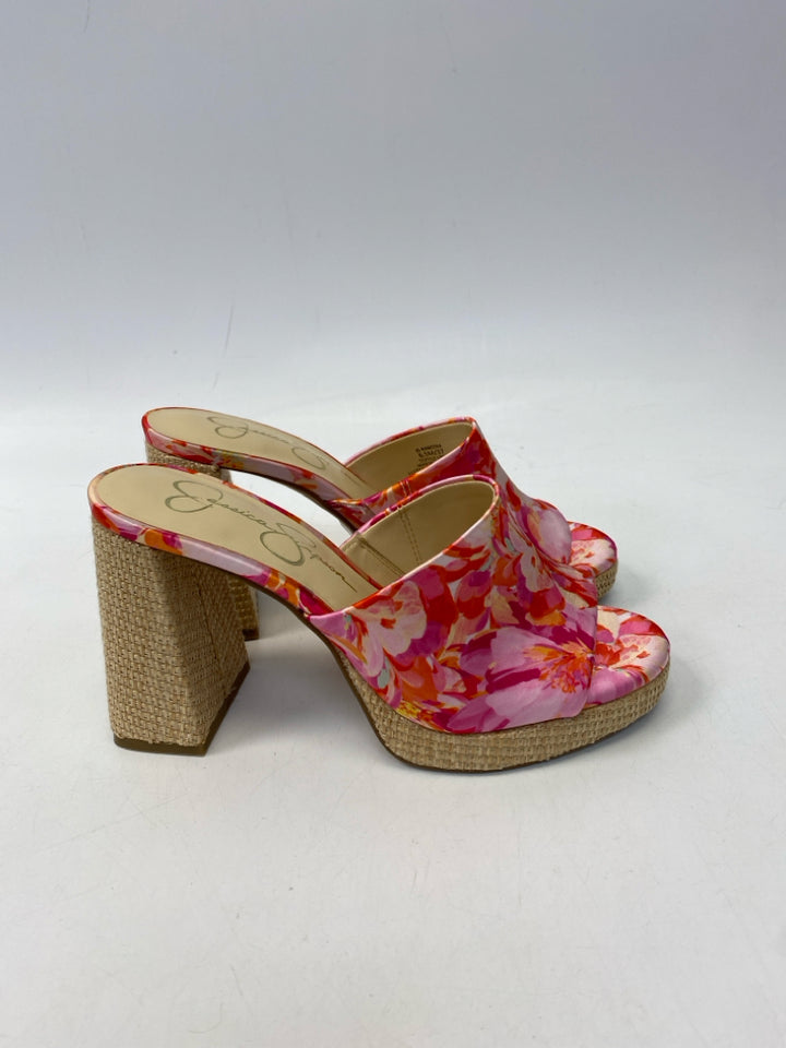 Jessica Simpson  Size 6.5 Pink Orange Flower(s) Sandals
