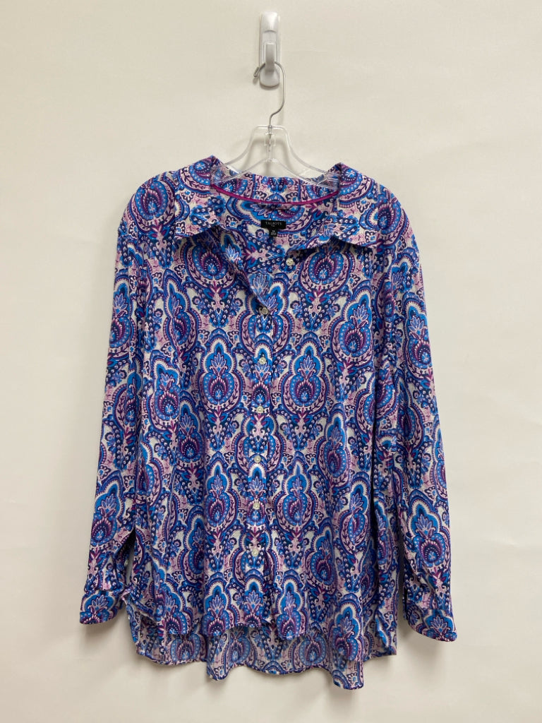 Talbots  SIZE  3X Turquoise Purple/Cream Button Down Damask Plus Size Top