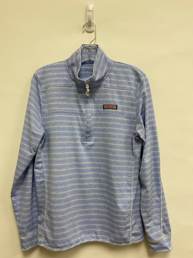 Vineyard Vines Size M Powder Blue White Stripes Quarter Zip Ladies Top