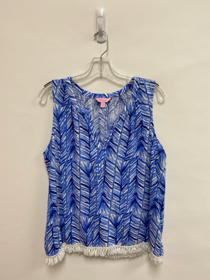 LILLY PULITZER Size XL Blue White Trimmed Sleeveless Ladies Top