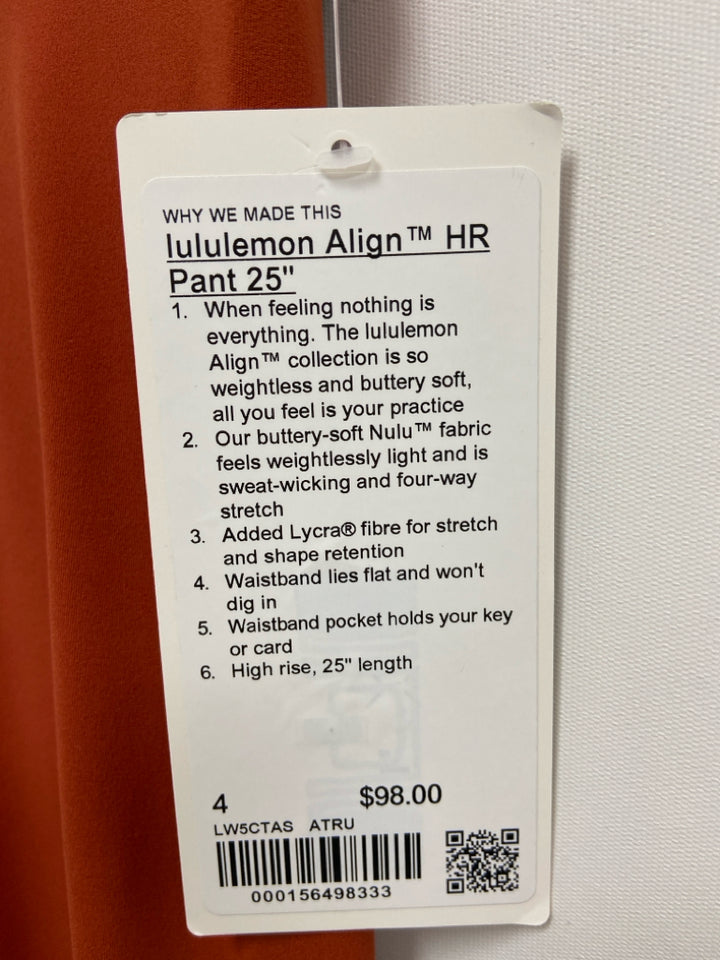 NWT Lululemon Size 4 Burnt Orange Athletic Leggings