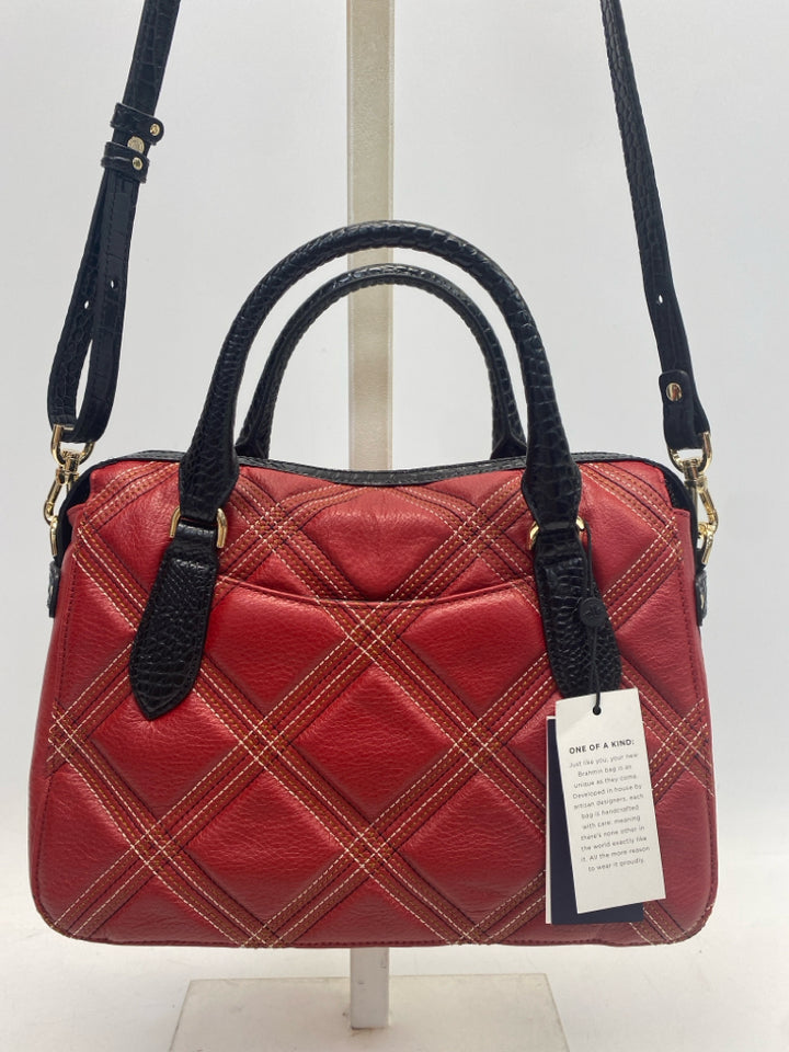 NWT Brahmin Red Black/Gold Plaid Leather Handbag