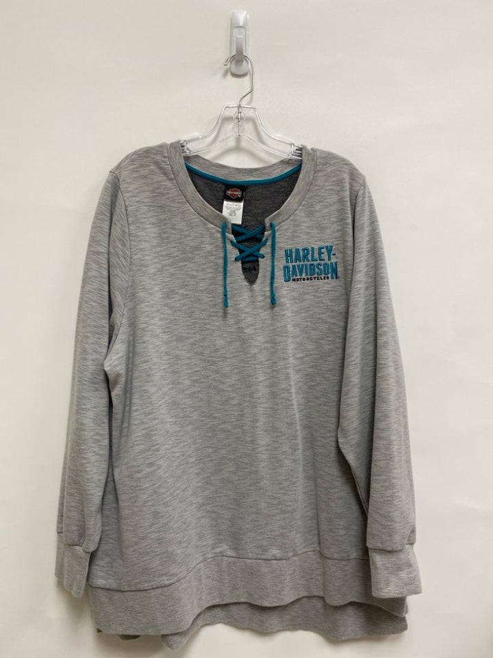 Harley-Davidson Size 1X Gray Turquoise Lace-Up Plus Size Sweatshirt