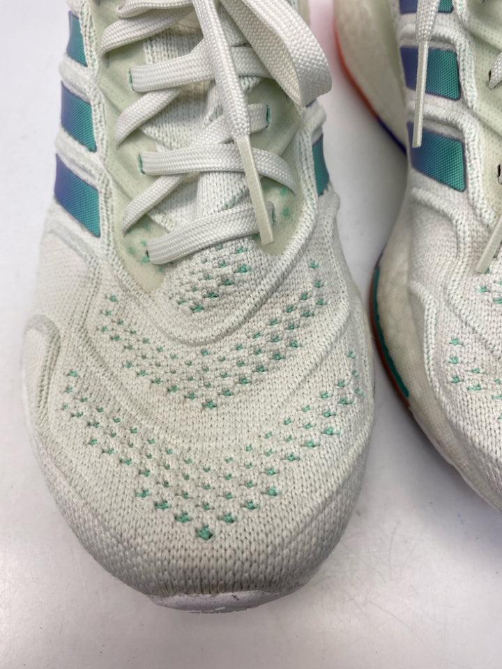 Adidas  Size 8.5 Cream Aqua/Purple Lace-up Sneakers