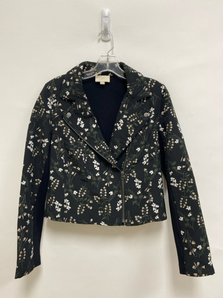 LOFT Size 0 Black Green/Beige Floral Zip Down Ladies Jacket