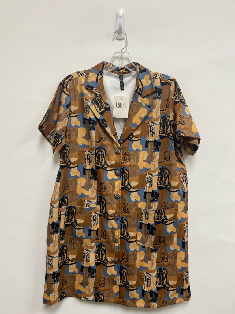 NWT Size S Brown/Black Slate Blue Cowboy Short Sleeve Ladies Dress