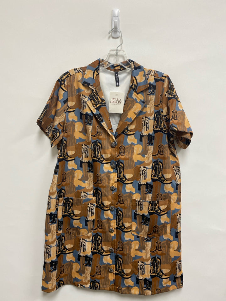 NWT Size S Brown/Black Slate Blue Cowboy Short Sleeve Ladies Dress