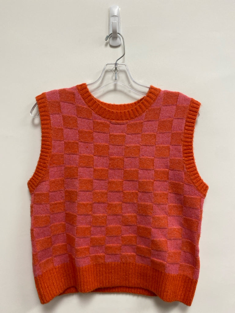 THML Size XS Orange Pink Checkered Ladies Sweater Vest