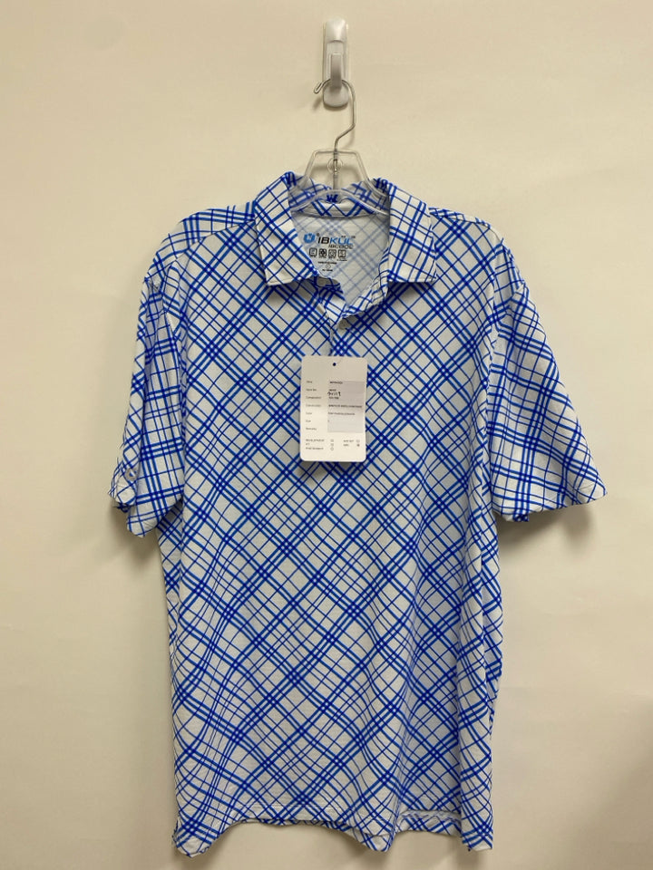 NWT IBKUL Size L White Blue Plaid Polo Men&