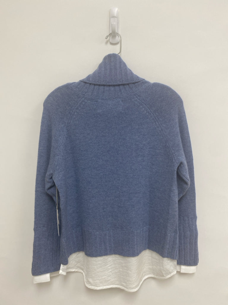 NWT BROCHU WALKER Size XS Blue White Turtleneck Wool Blend Ladies Sweater