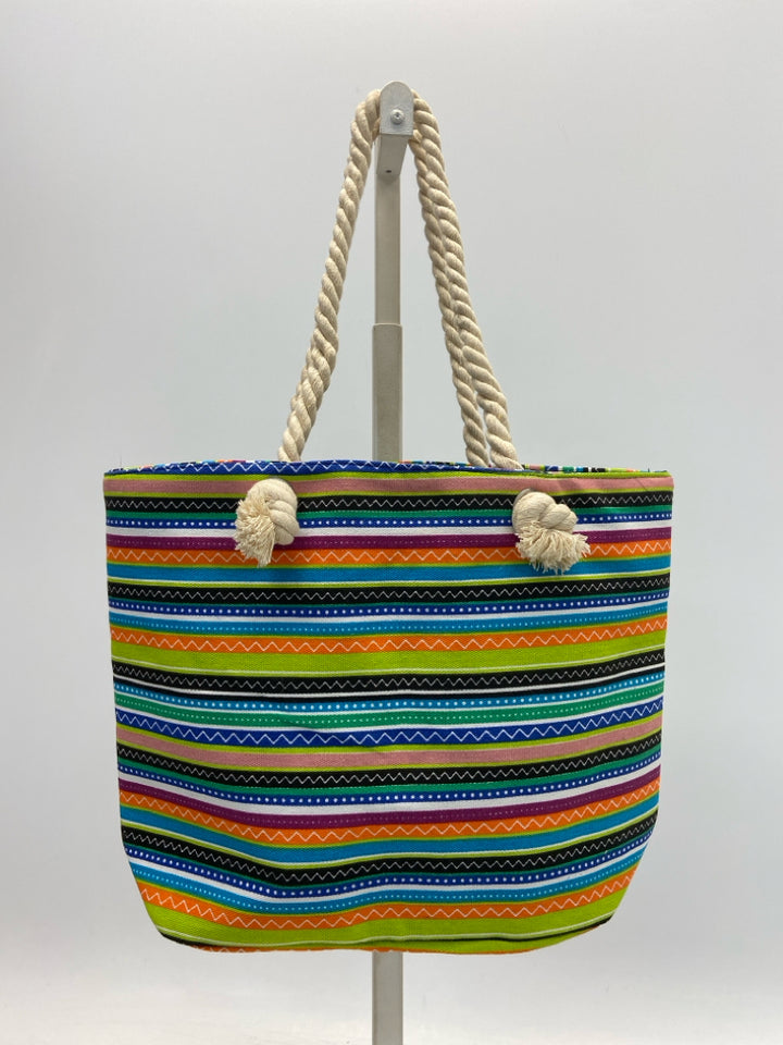 Multi-Color Stripe(s) Canvas/Rope Tote Bag